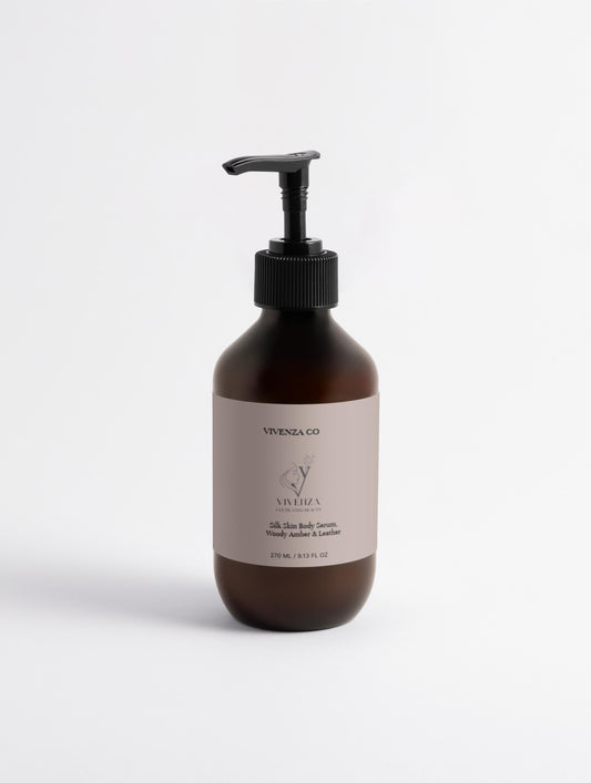 VIVENZA CO Silk Skin Body Serum Woody Amber & Leather- Lightweight Body With Jojoba Oil & Rosehip Oil